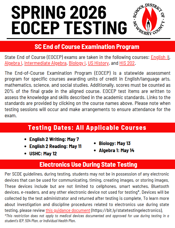EOC Spring Testing Schedule