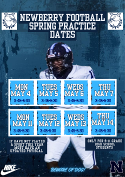 Newberry Football Spring Practice Dates