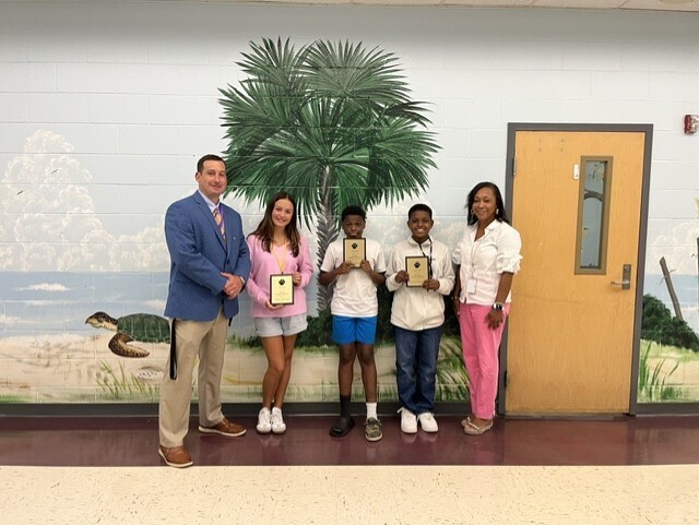 Picture 2: Left to Right- *Mr. Zeb Reid (Principal), Amelia Wainwright, Anthony Wise, Jr., Charles Johnson, and Dr. Beth Brooks (Elementary Director SDNC/Director of Title I SDNC)