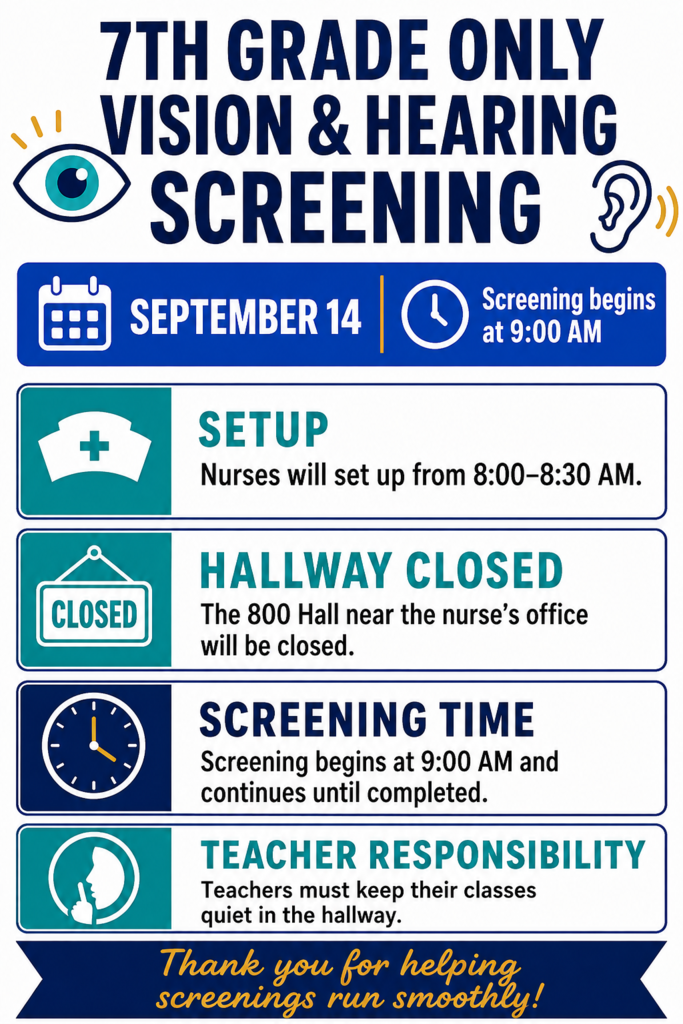 7th grade vision and hearing screening info