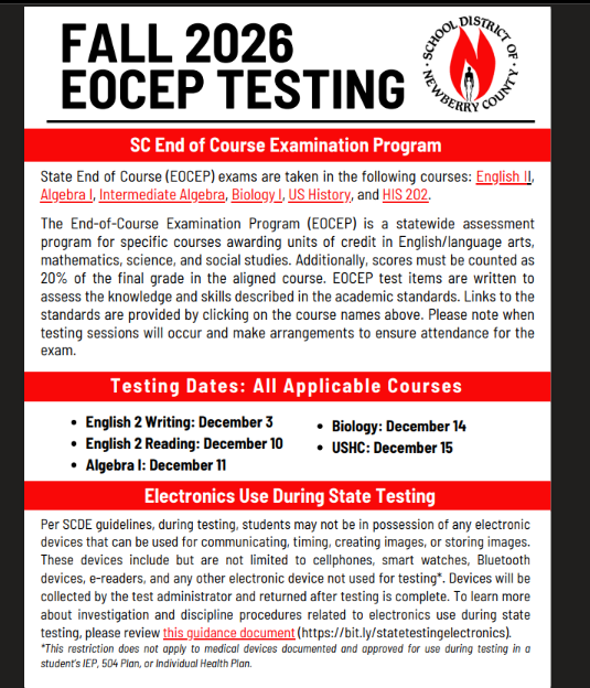Fall EOC Test Information Sheet