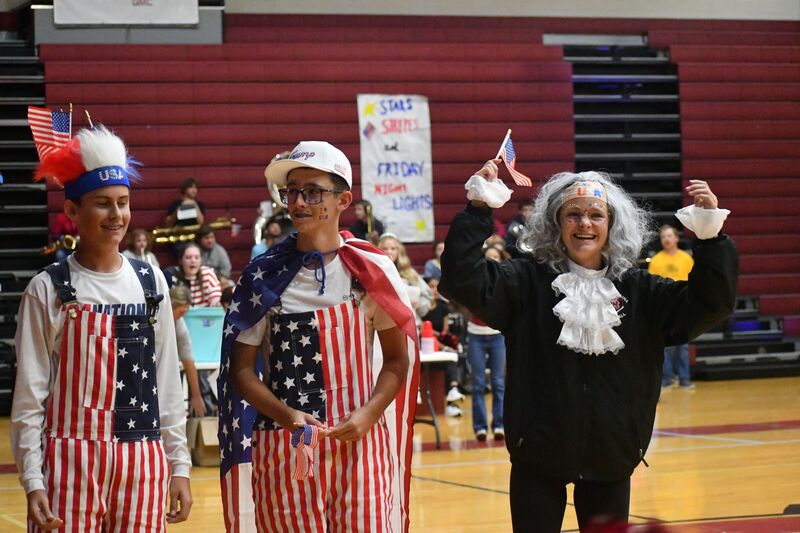 Students dressed up for USA day at the Homecoming Pep Rally