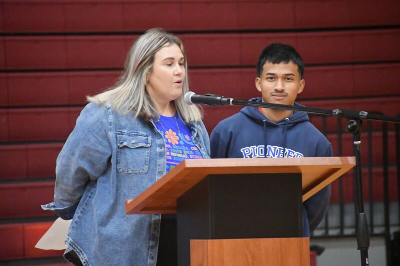 Kristi Carpenter the ESOL teacher giving a speech