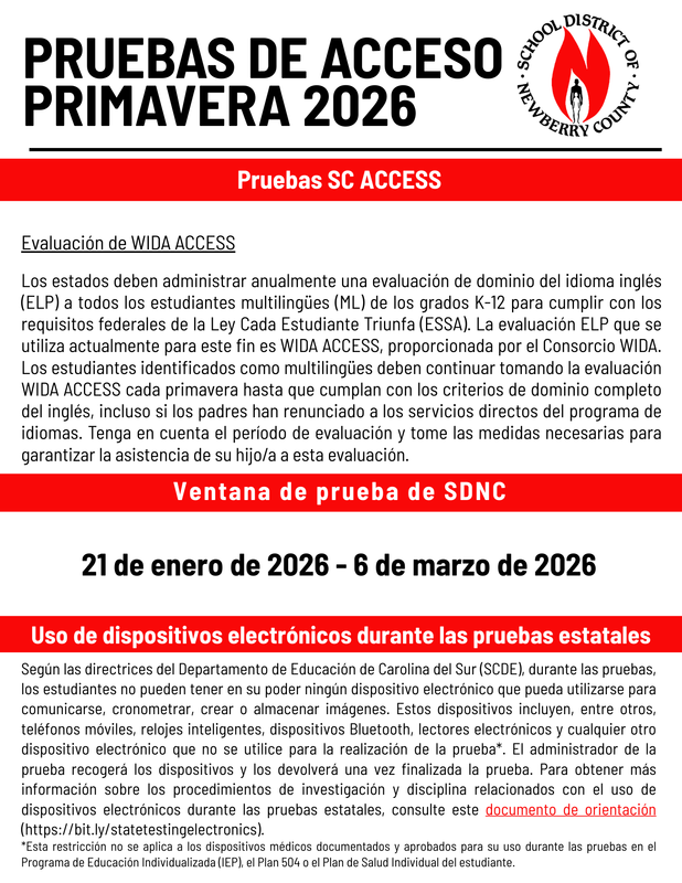 Spanish Spring 2026 Access Testing Information