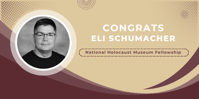 Graphic with text about a teacher being selected for thee National Holocaust Museum Fellowship