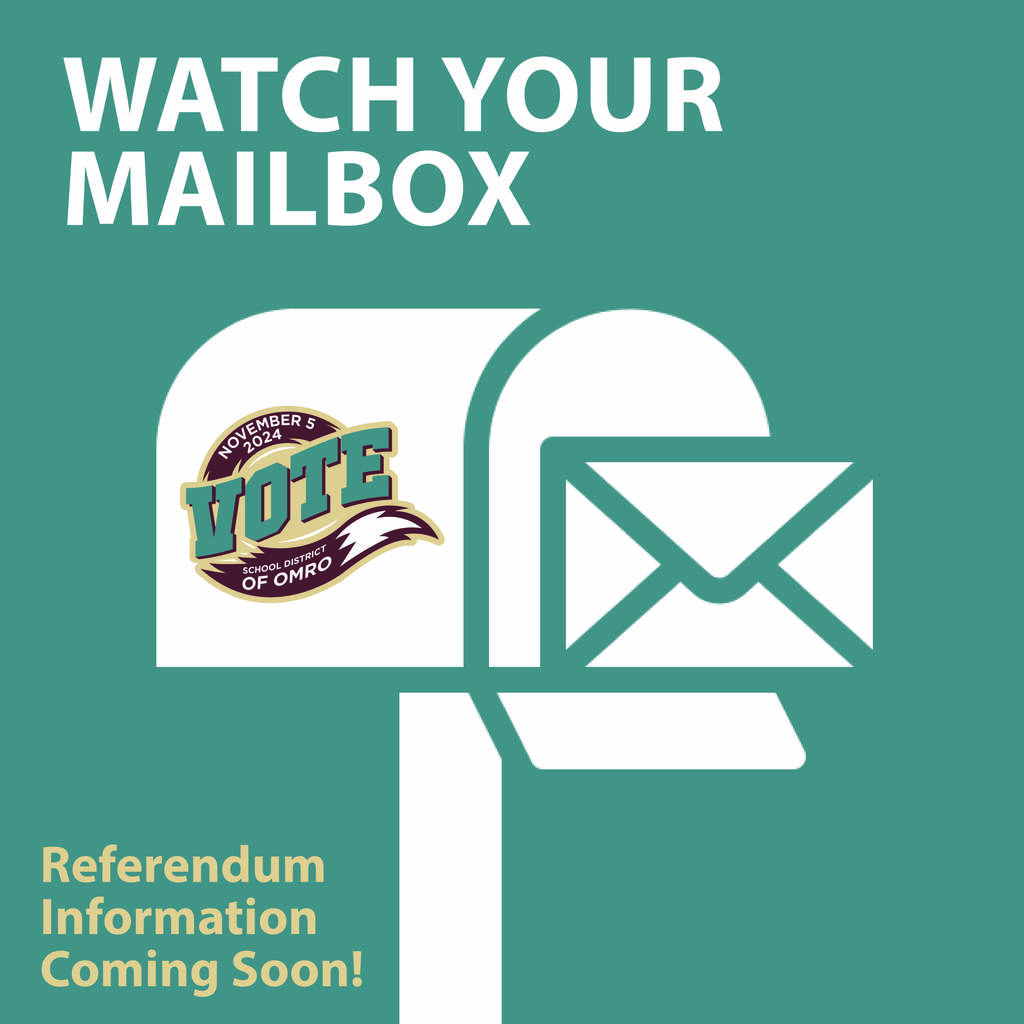 Graphic with an image of a mailbox and text about watching for referendum information in the mail.
