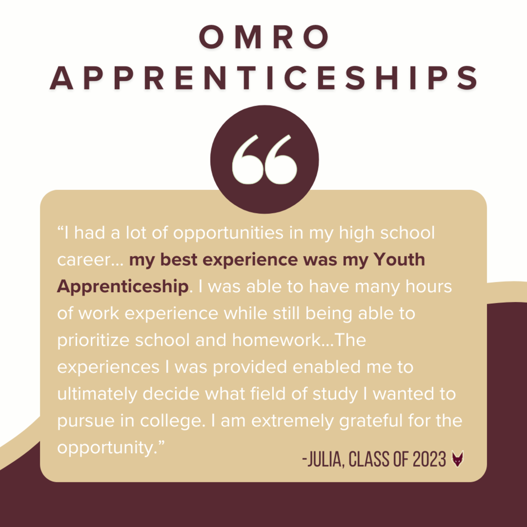 Graphic about Omro Apprenticeships with a quote.