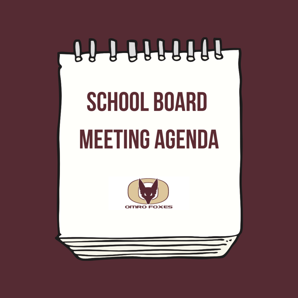 Graphic with a notebook looking image that communicates School Board Meeting Agenda