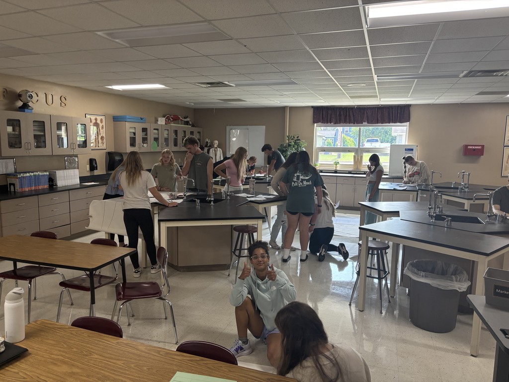 High school students working in a classroom on a team project.