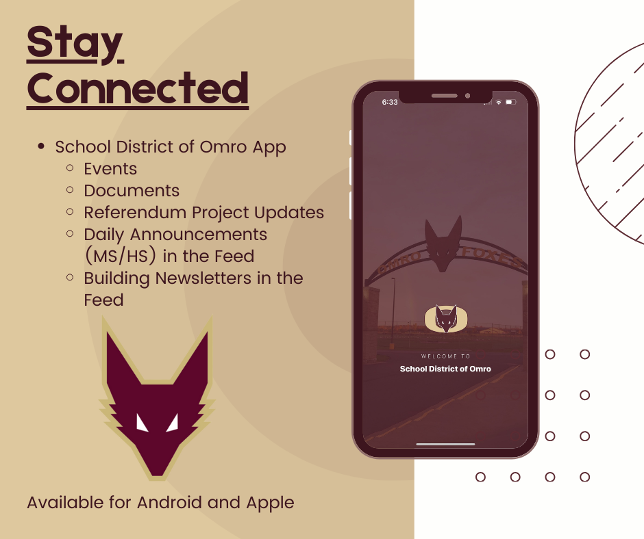 Graphic with an image of a cell phone and the words "Stay Connected".