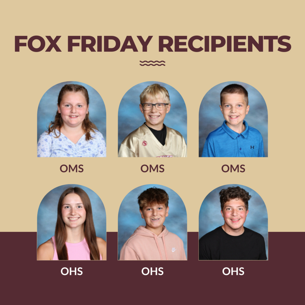 Individual pictures of six Fox Friday student winners; three middle school and three high school.