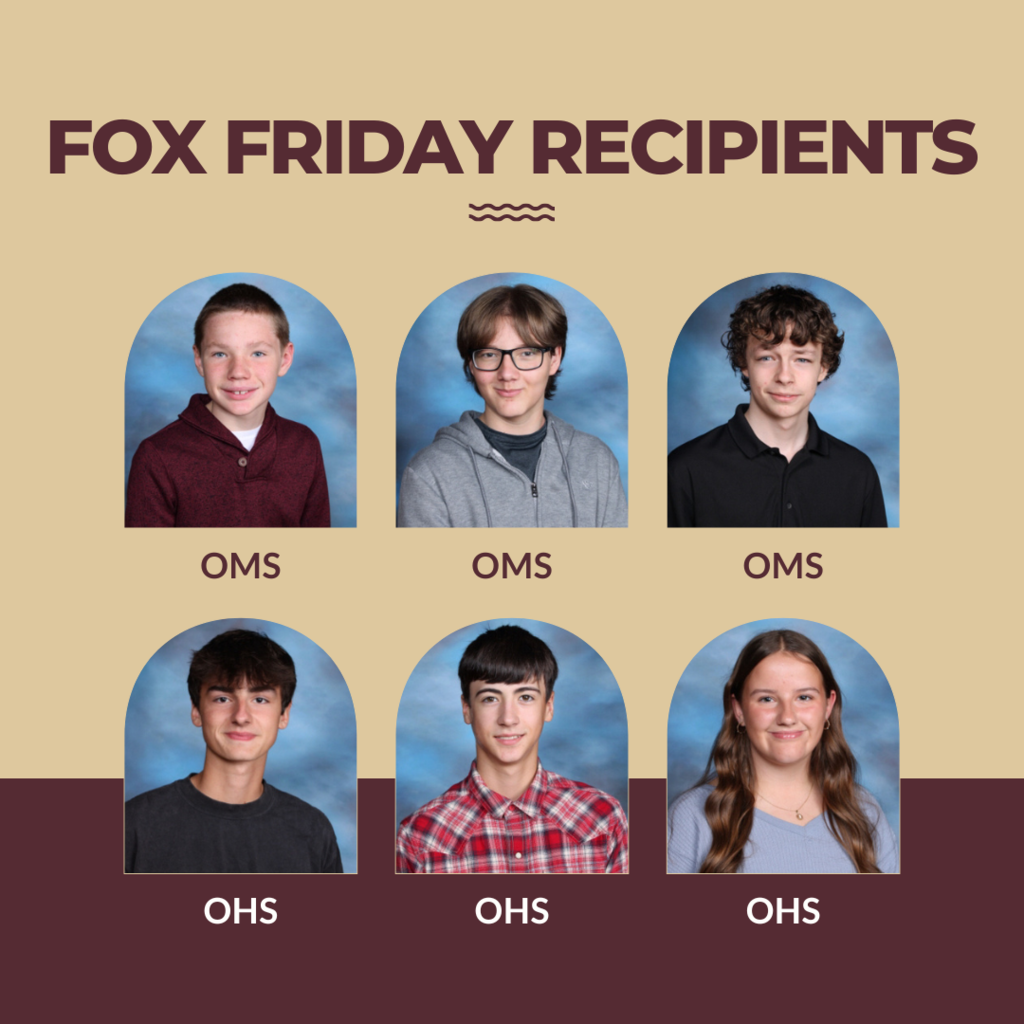 Individual pictures of six Fox Friday student winners; three middle school and three high school.