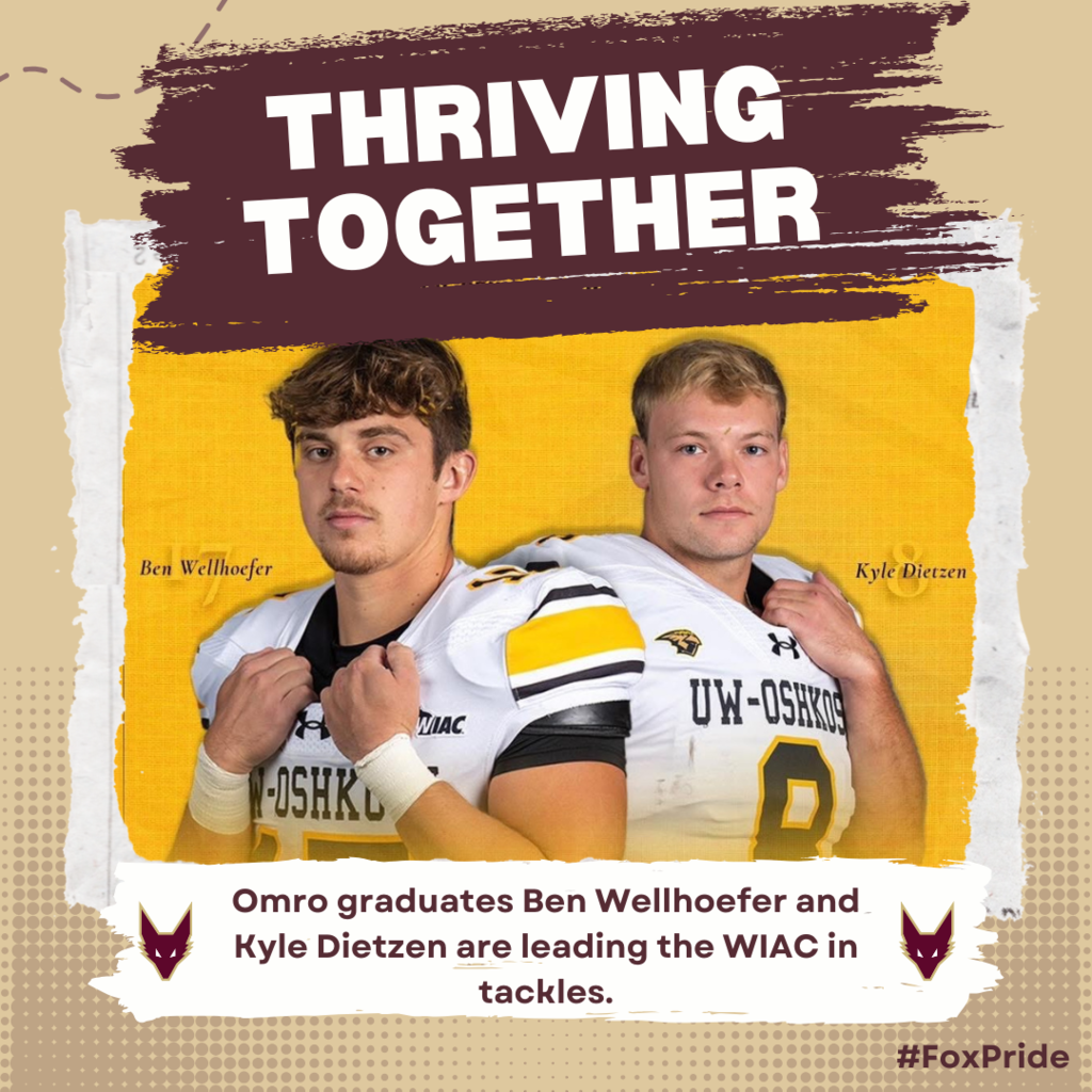 Graphic with two collegiate football players posing together.