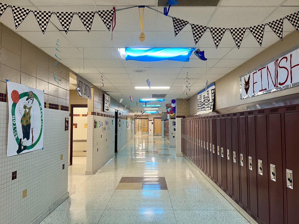 Picture of a hallway with decor related to Boston.