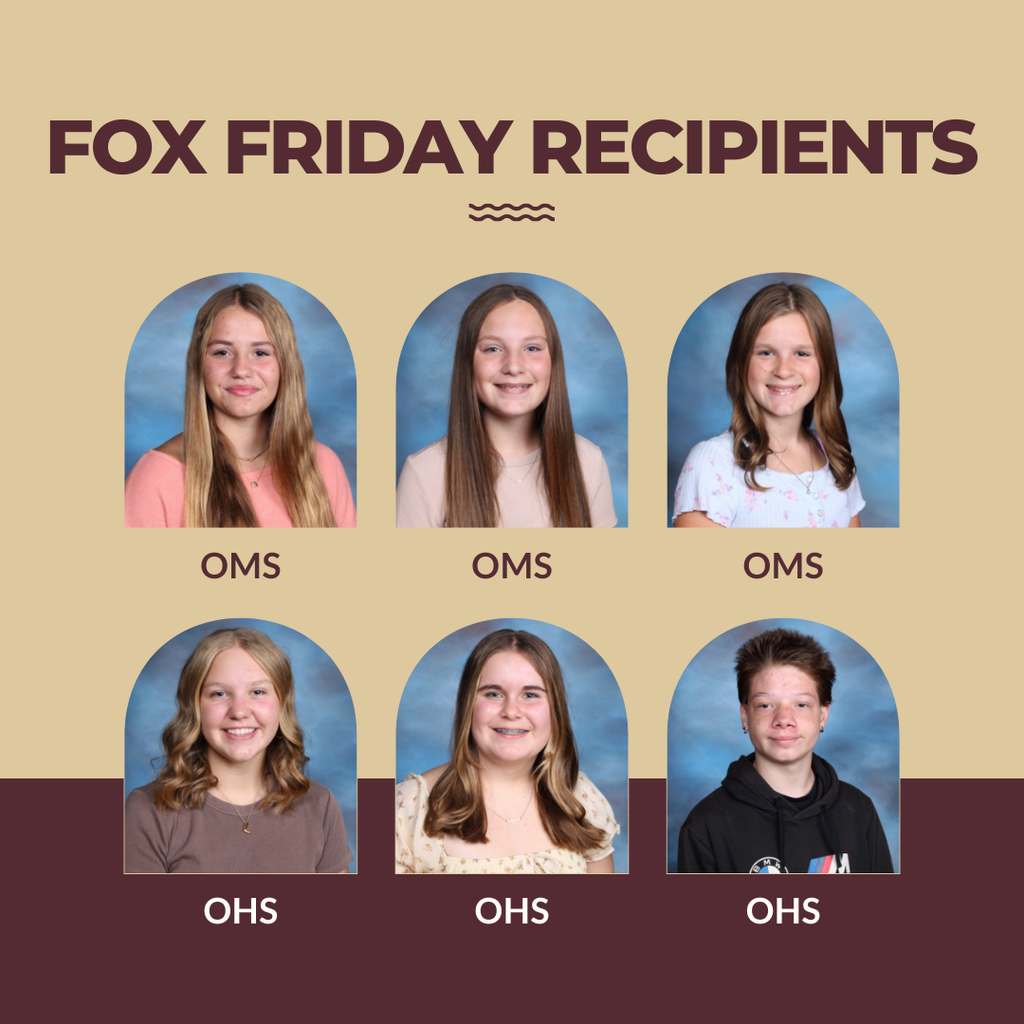 Individual pictures of six Fox Friday student winners; three middle school and three high school.