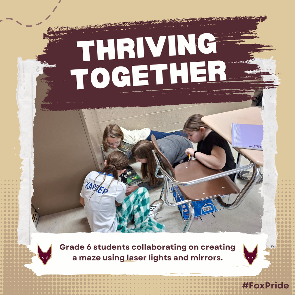 A graphic with an image of a small group of middle school students collaborating around a project.