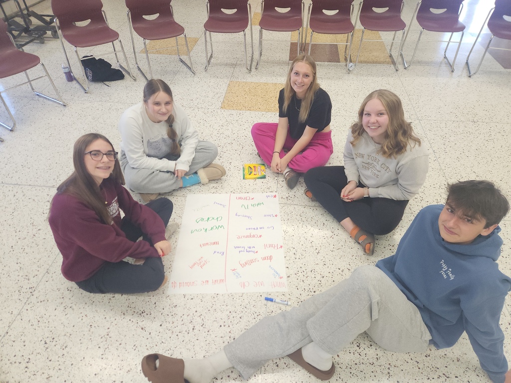 Small group of high school students working together.