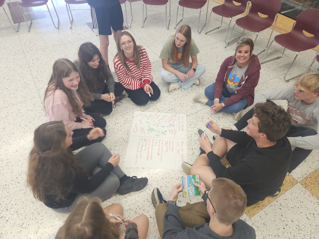 High School students sitting in a circle, collaborating.