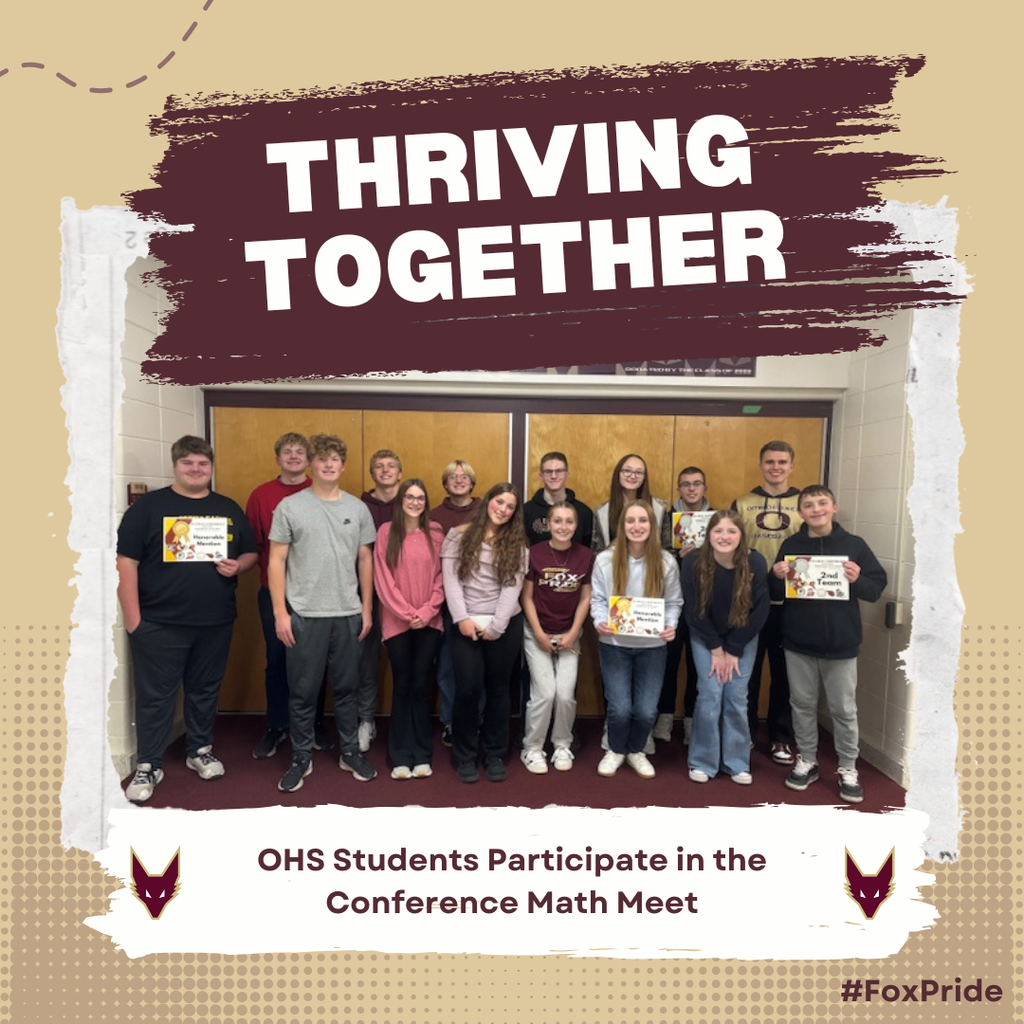 Graphic with the words "Thriving Together" and a picture of a group of high school students in front of a set of doors.