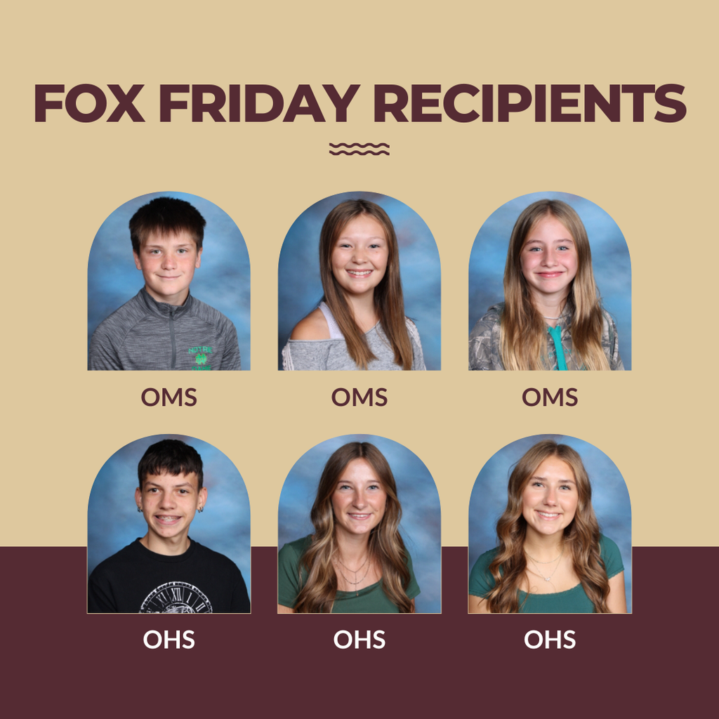 Individual pictures of six Fox Friday student winners; three middle school and three high school.