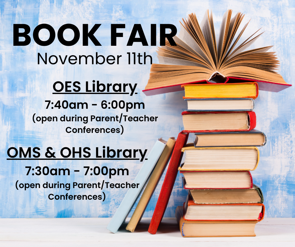 Graphic about the book fair hours during Parent/Teacher Conferences.