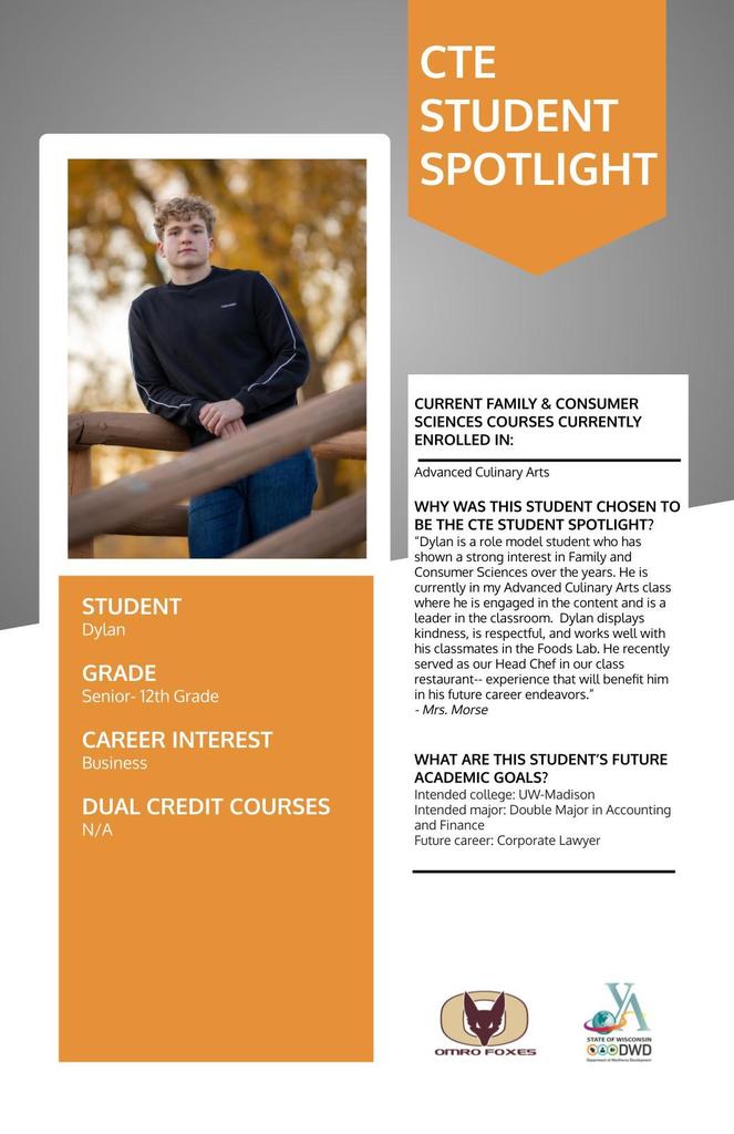 Graphic of a high school student and text about him as a student.