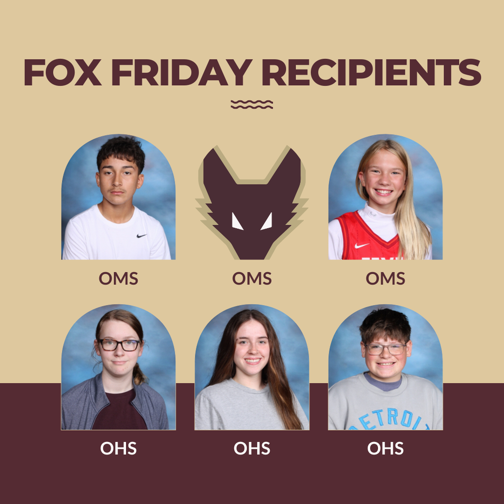 Individual pictures of six Fox Friday student winners; three middle school and three high school.