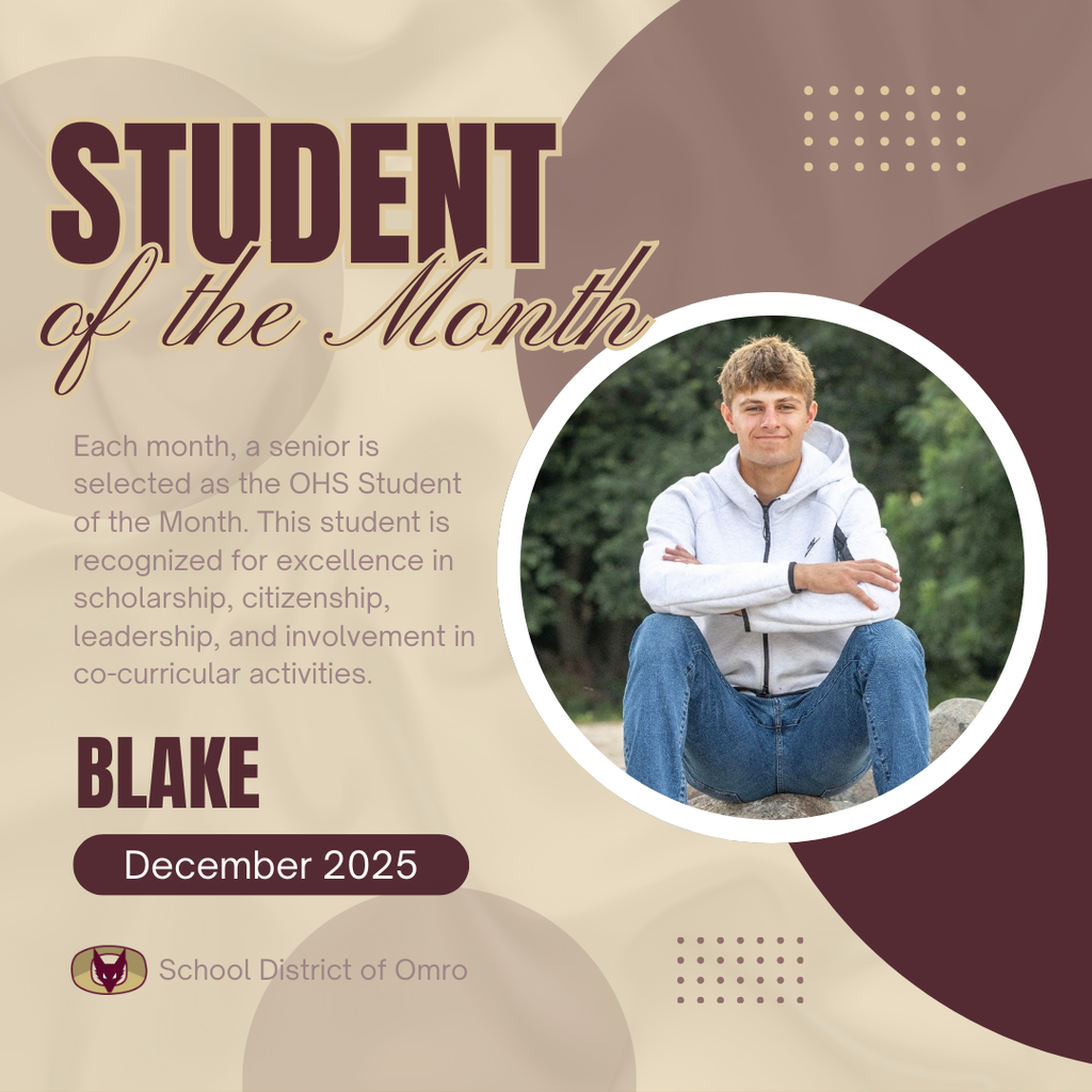 Graphic with a picture of a high school senior and the words OHS Student of the Month.