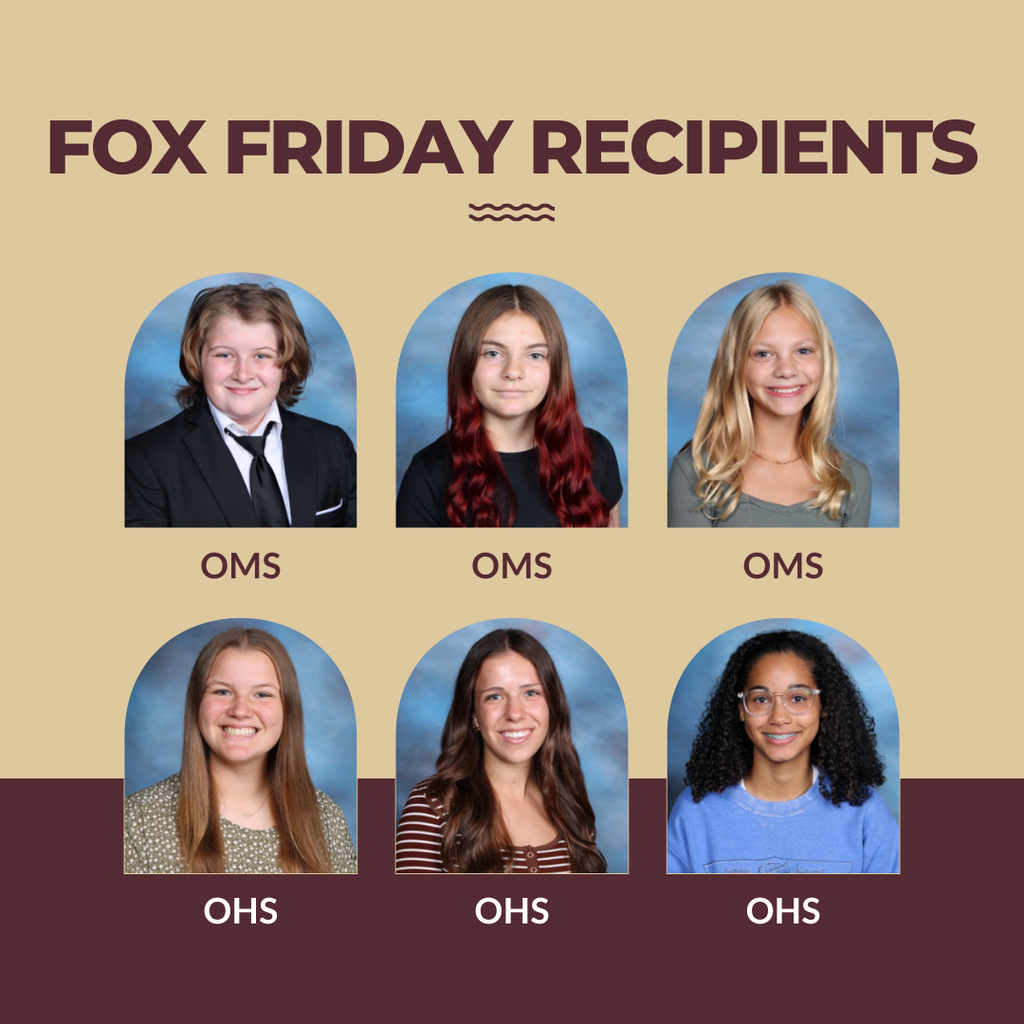 Individual pictures of six Fox Friday student winners; three middle school and three high school.