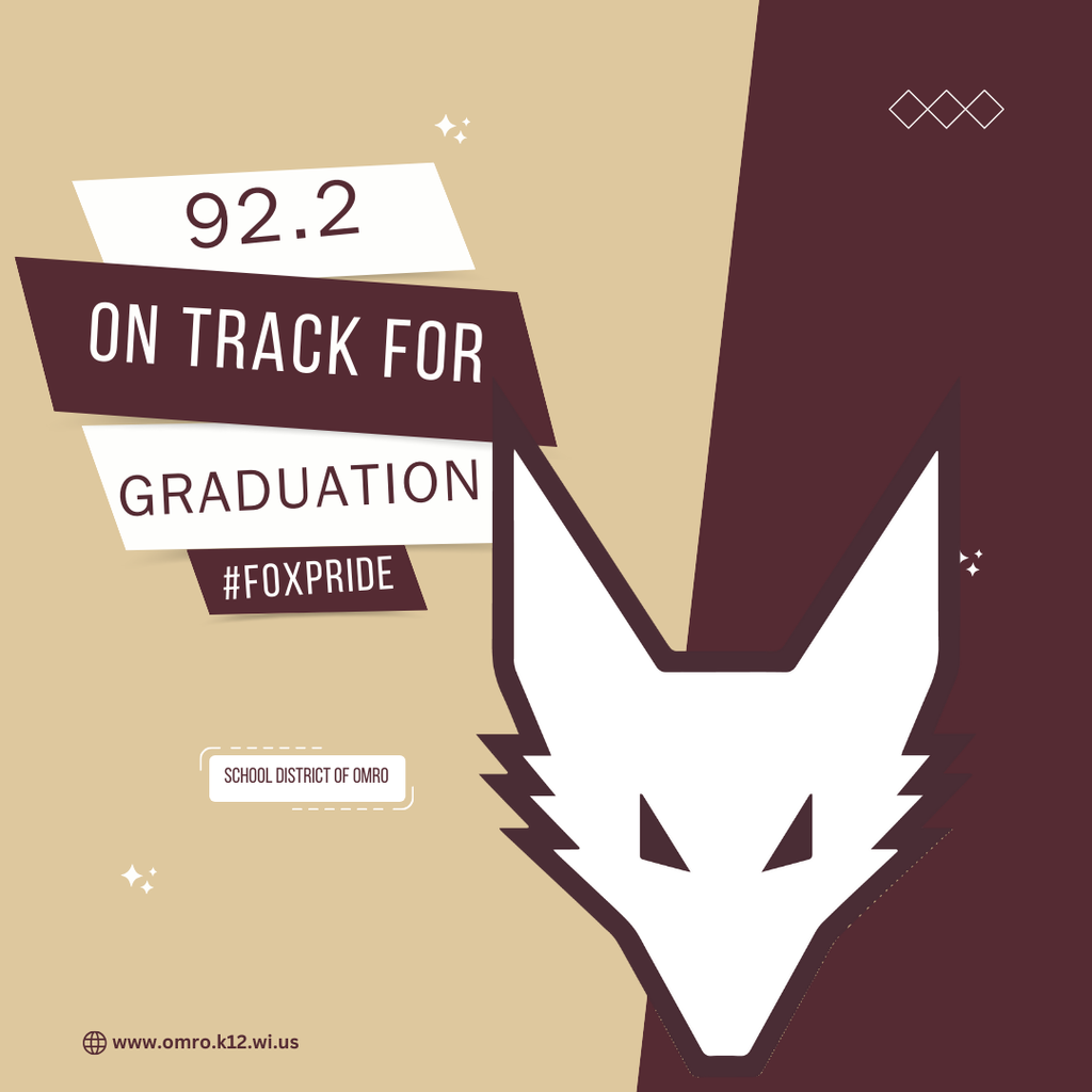 Graphic communicating school pride for earning a 92.2 on the On-Track for Graduation Priority Area