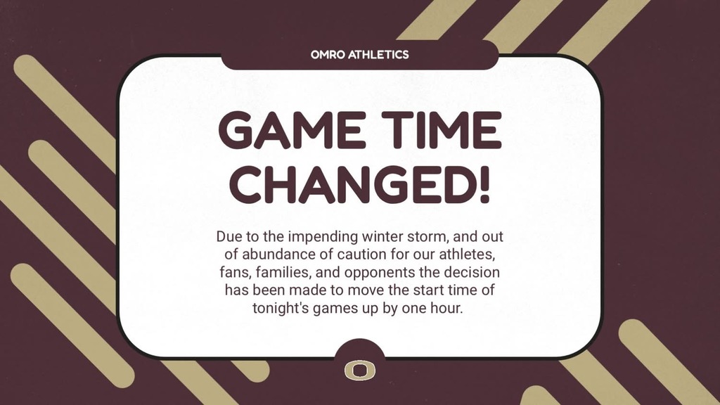 Graphic communicating why a high school game experienced a time change.