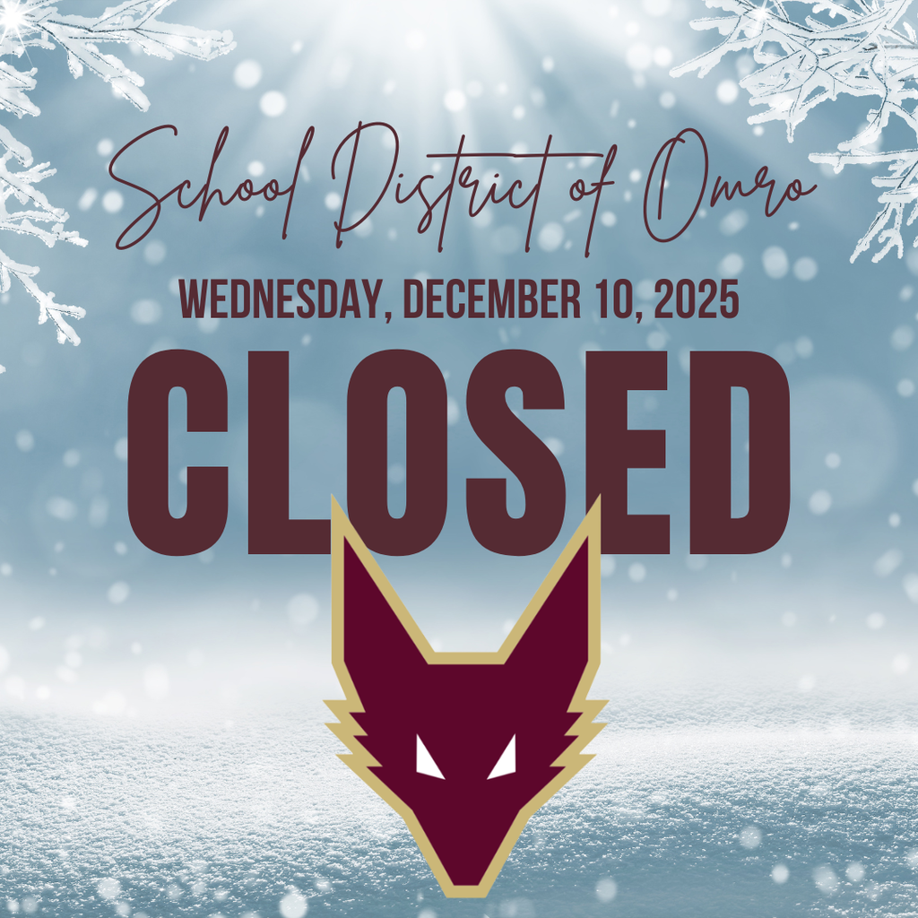 Graphic of a Winter Scene and the text School District of Omro closed along with the date of December 10, 2025