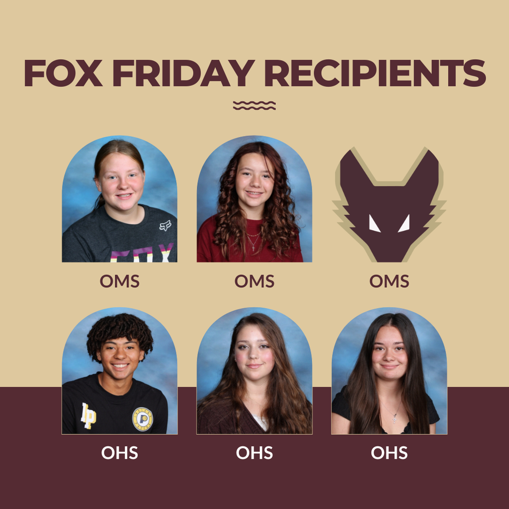 Individual pictures of six Fox Friday student winners; three middle school and three high school.