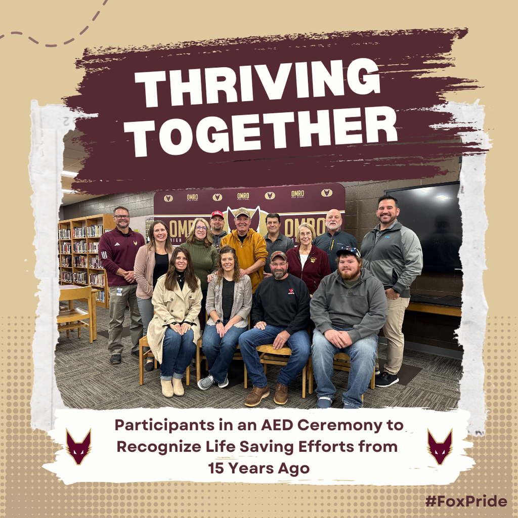Thriving Together graphic of a group of people that participated in an AED ceremony.