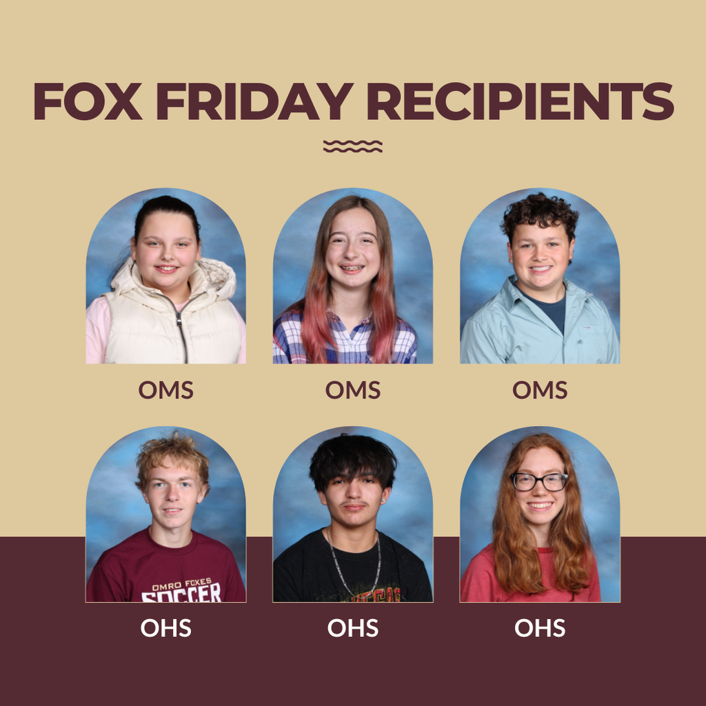 Individual pictures of six Fox Friday student winners; three middle school and three high school.