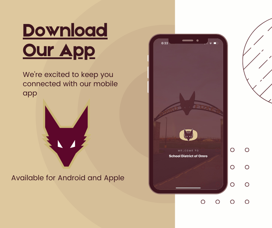 Graphic with a picture of a cell phone and text suggesting an app download