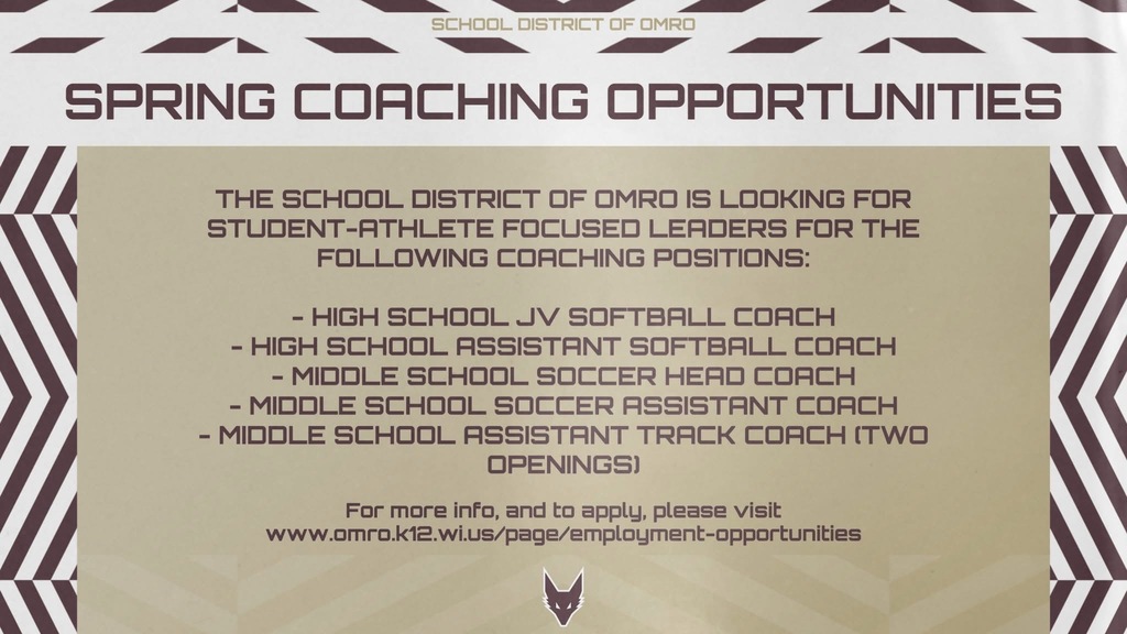Graphic listing Athletic Coaching positions available.