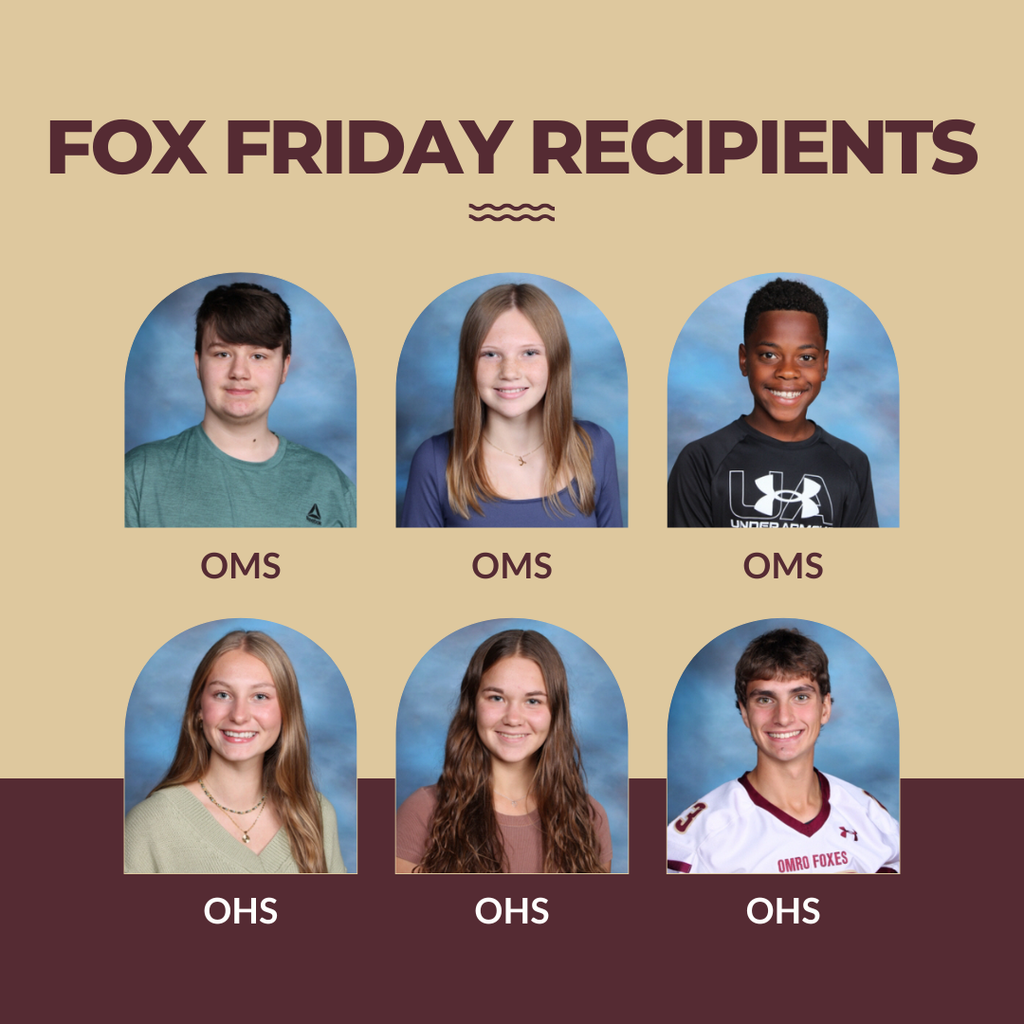 Individual pictures of six Fox Friday student winners; three middle school and three high school.