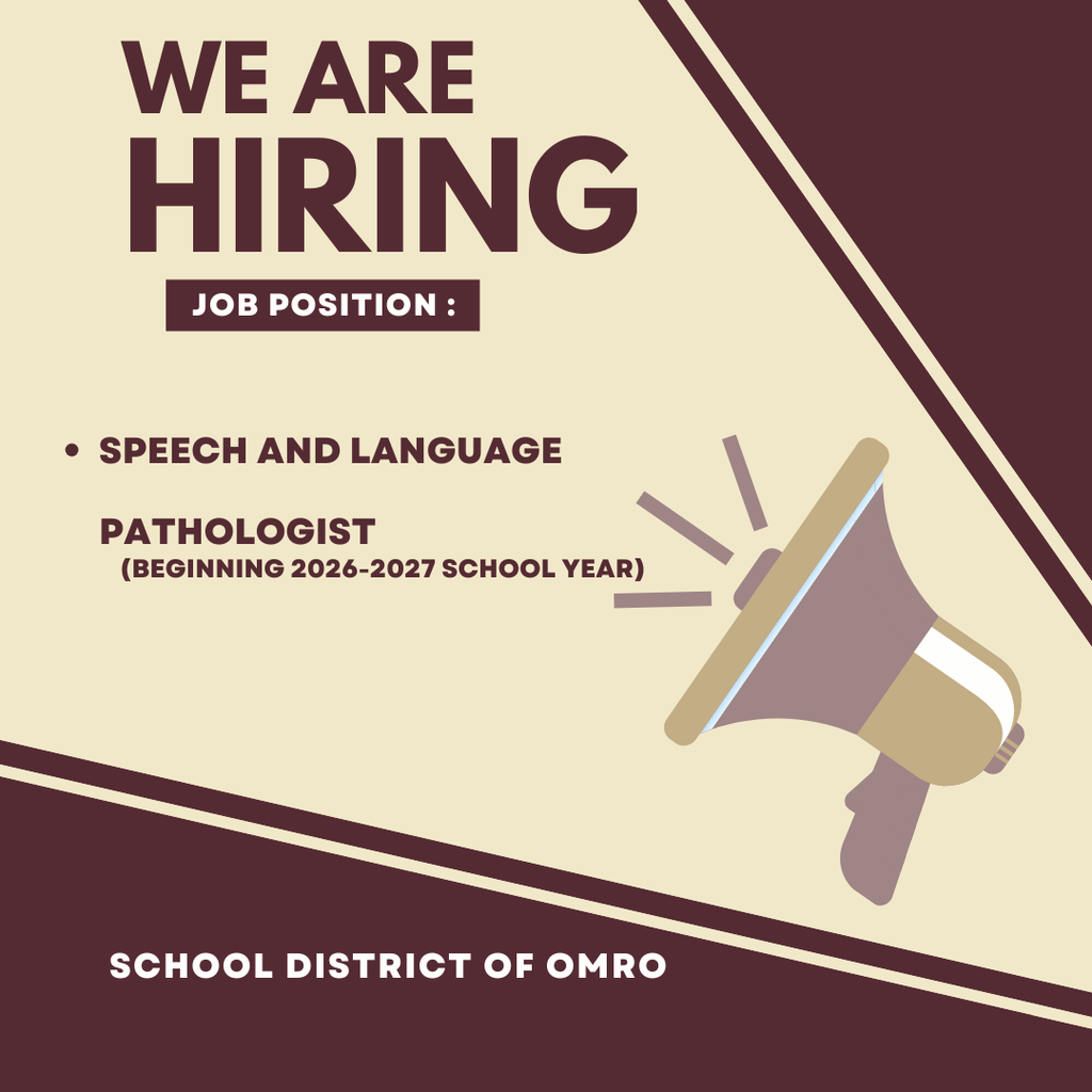Graphic communicating the opening for a Speech and Language Pathologist position.