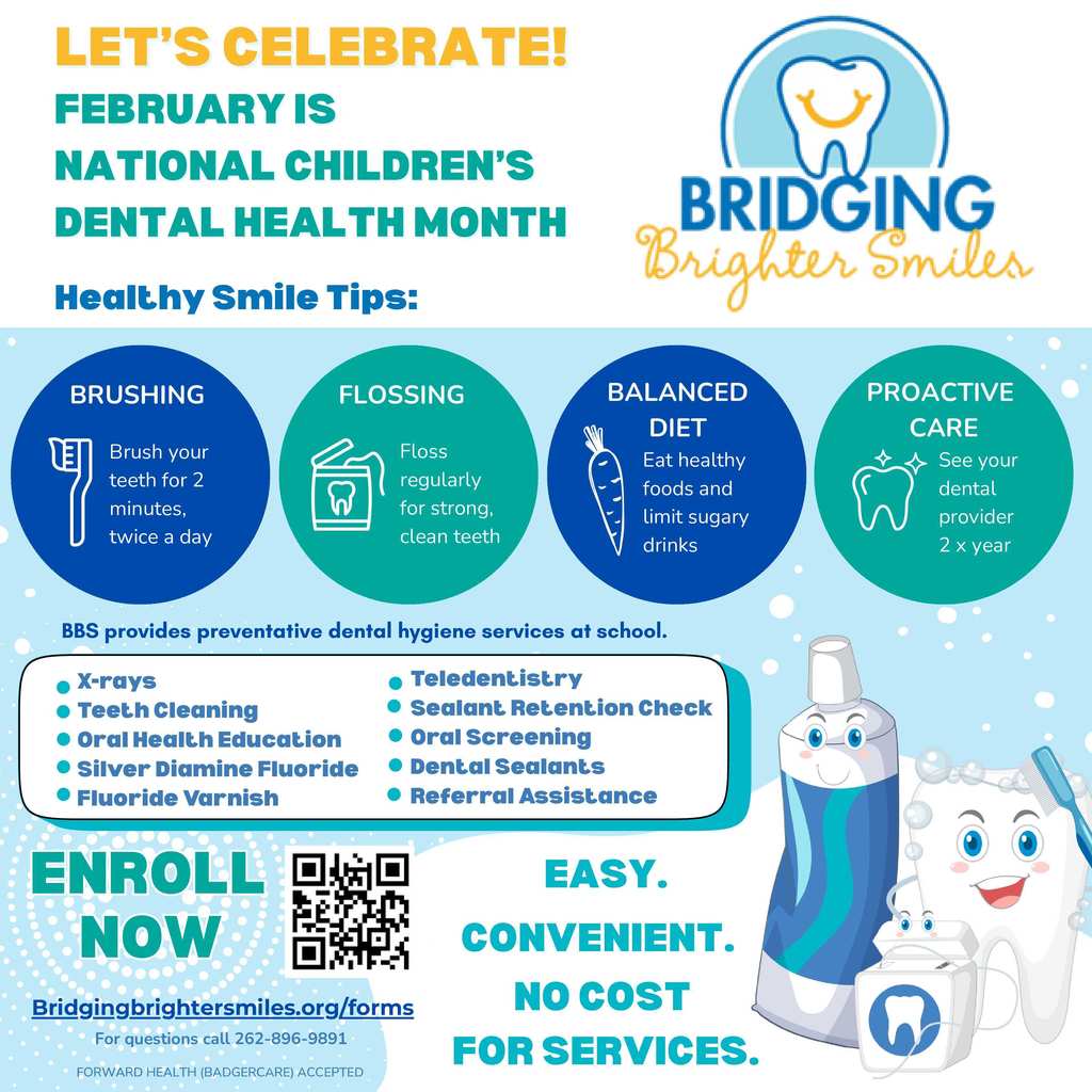 Graphic by Bridging Brighter Smiles about tips for a healthy smile. 