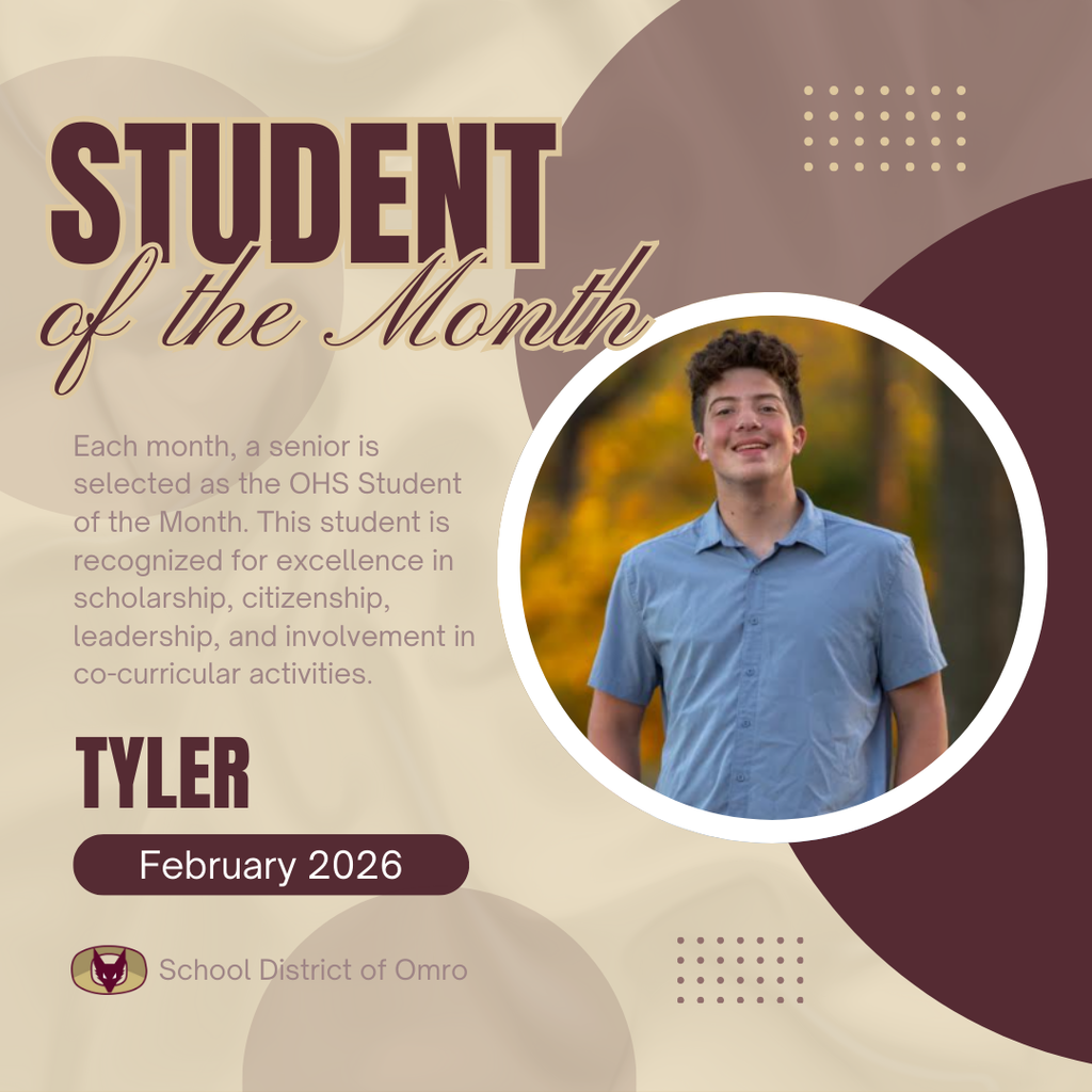 Graphic with a picture of a high school senior and the words OHS Student of the Month.