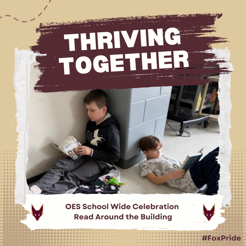 Thriving Together Thursday graphicof two boys reading in a school.