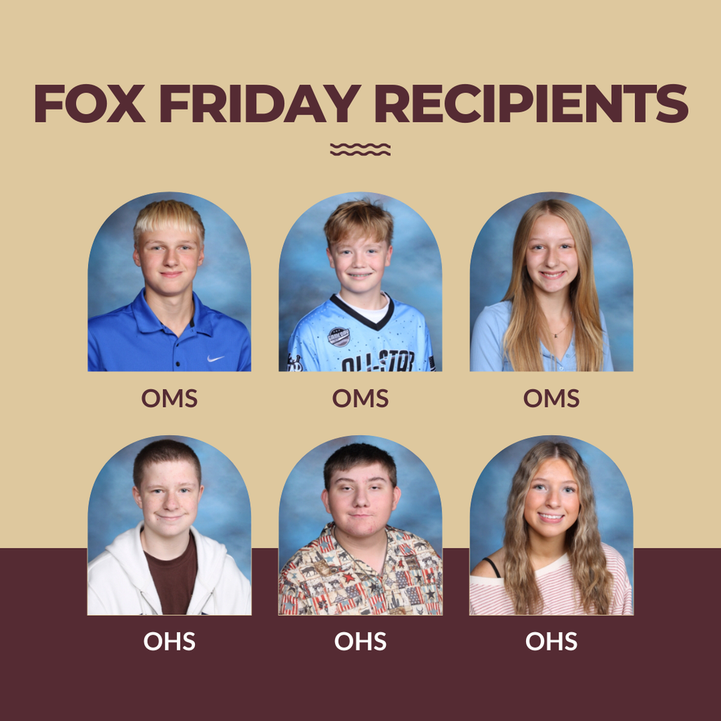 Individual pictures of six Fox Friday student winners; three middle school and three high school.