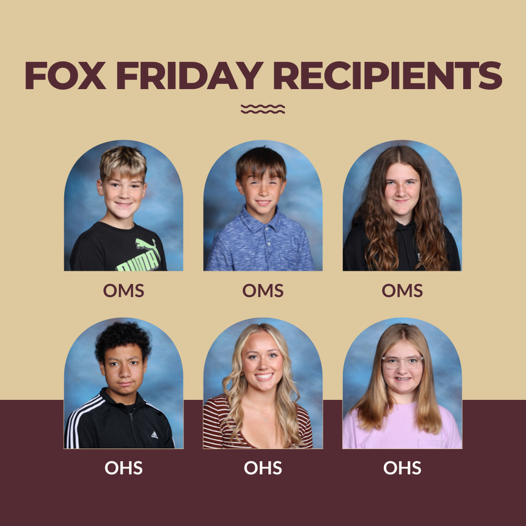 Individual pictures of six Fox Friday student winners; three middle school and three high school.