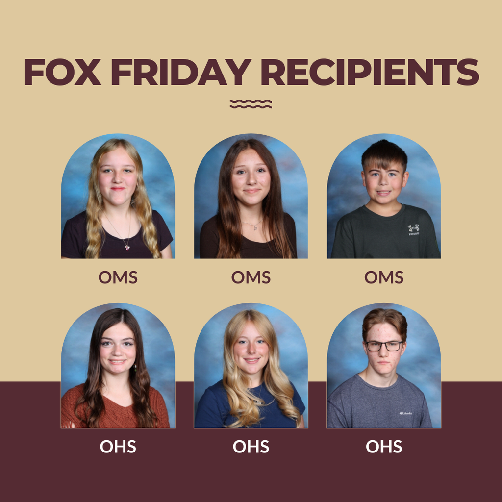 Individual pictures of six Fox Friday student winners; three middle school and three high school.