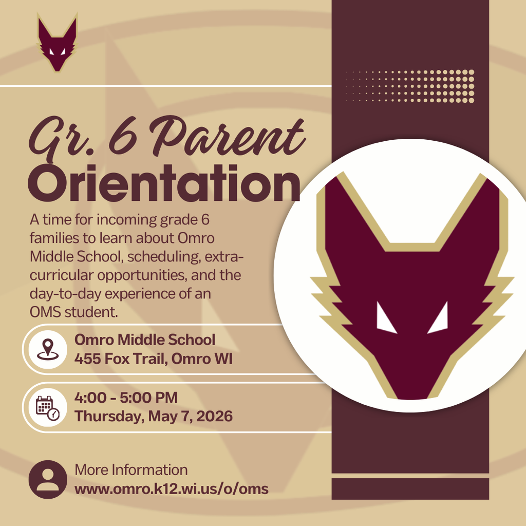 Graphic with details about an upcoming Parent Orientationfor incoming sixth grade students.