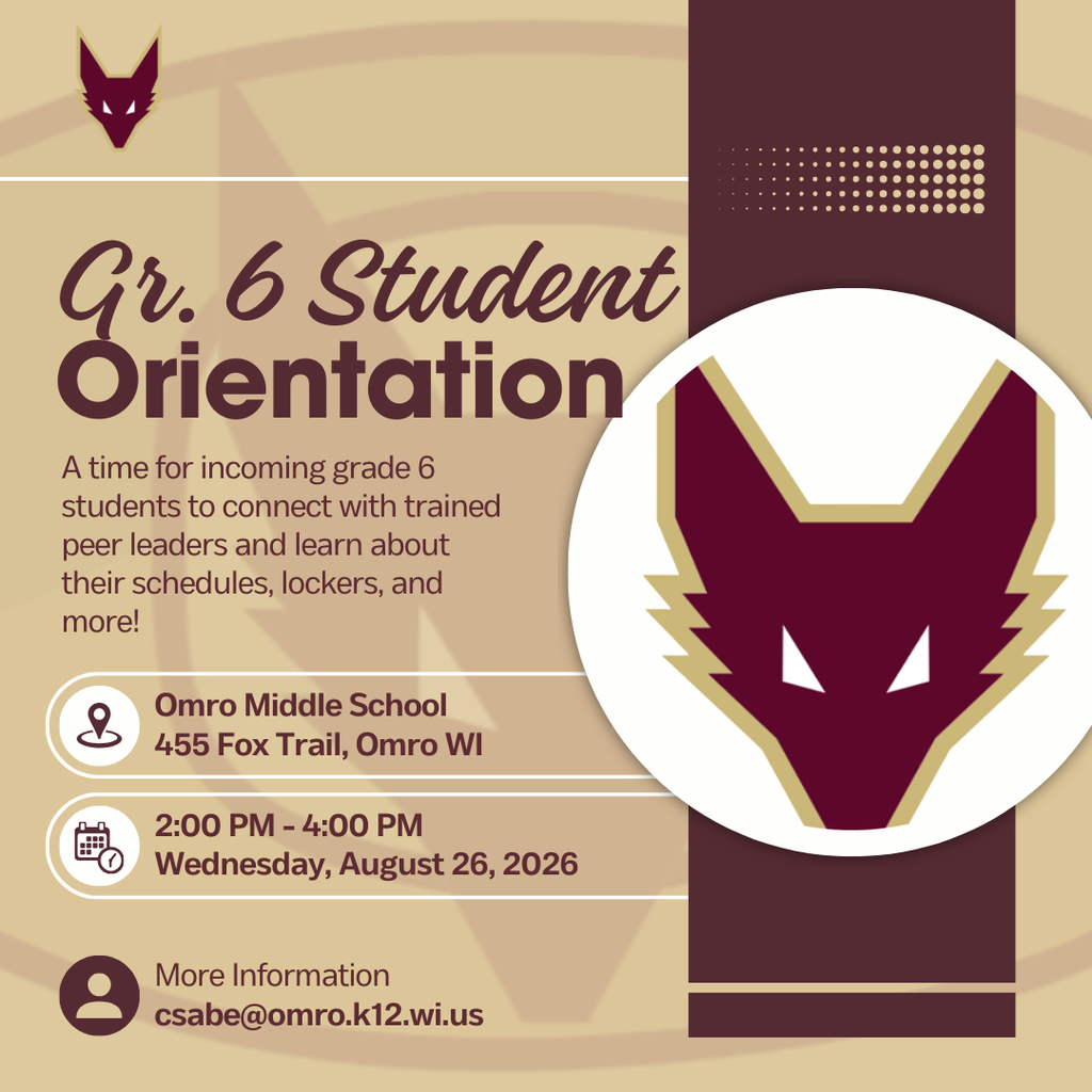 Graphic with information about a Grade 6 Student Orientation.