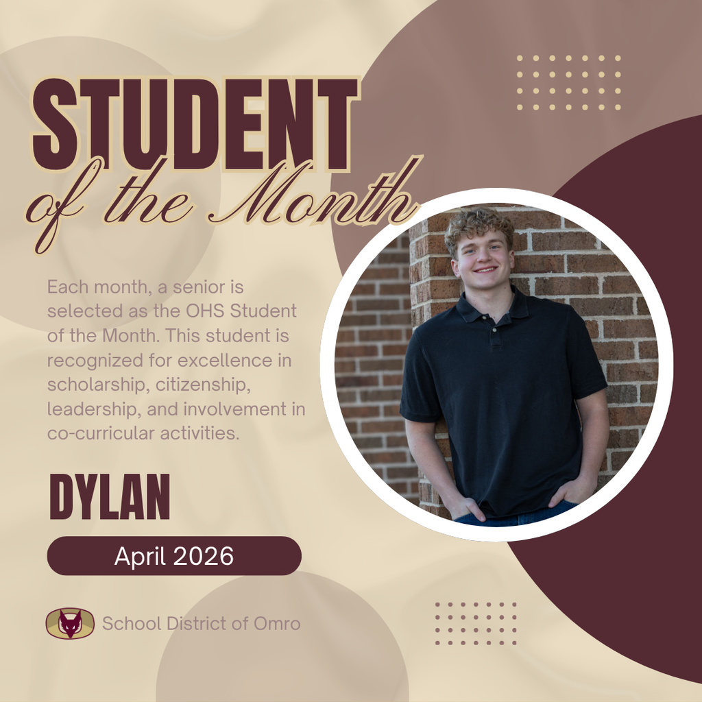 Graphic with a picture of a high school senior and the words OHS Student of the Month.