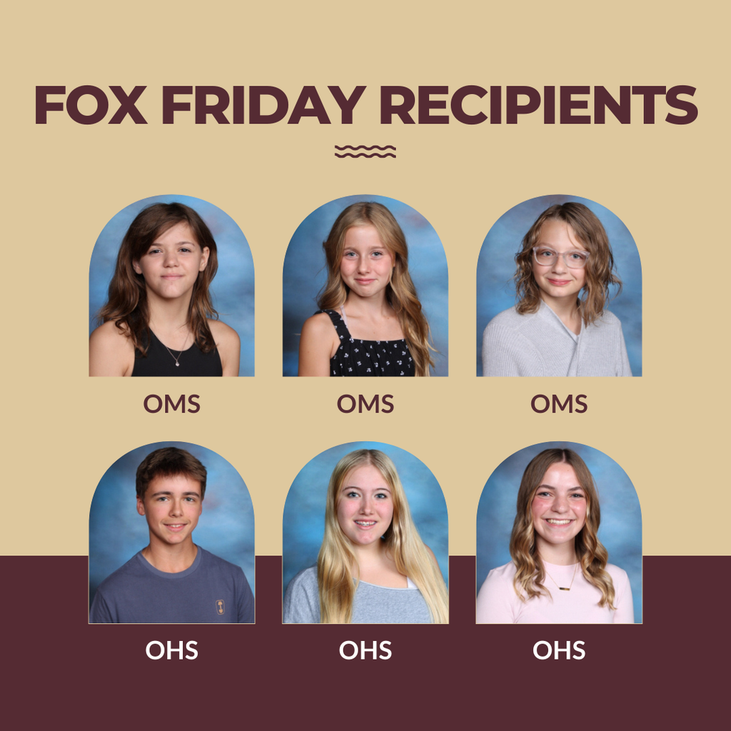 Individual pictures of six Fox Friday student winners; three middle school and three high school.