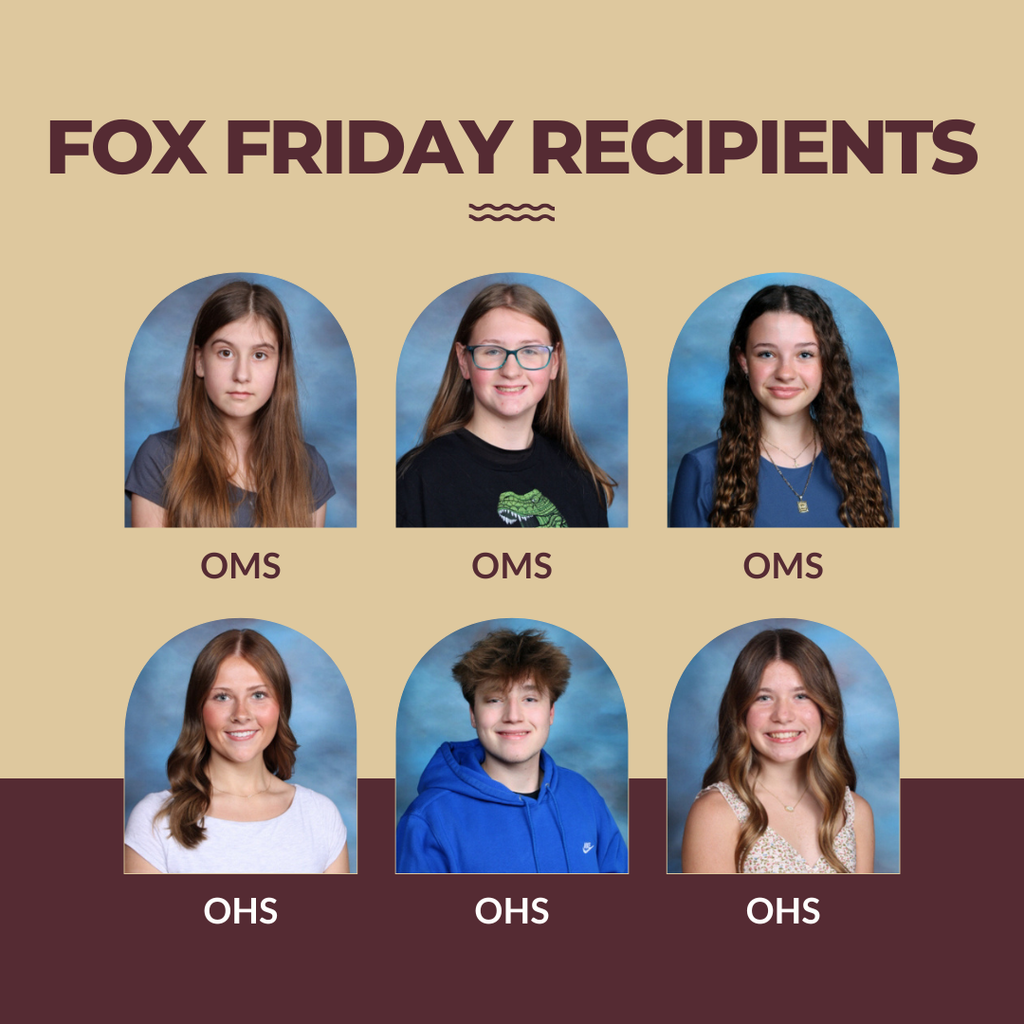 Individual pictures of six Fox Friday student winners; three middle school and three high school.